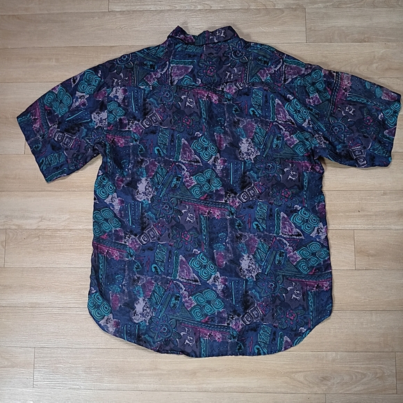 Vintage 90s IN PRIVATE Mens Sz XL Colorful Abstract Silk Button Shirt Vaporwave - Picture 4 of 7